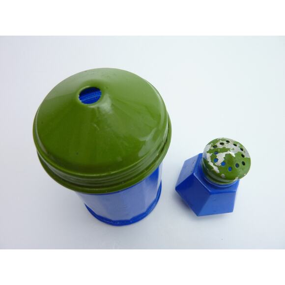 Vintage Painted Blue Green Glass Salt & Pepper Shaker Gemco - Picture 2 of 4